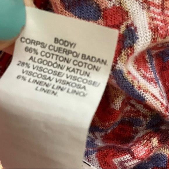 LUCKY BRAND Top Womens L Peasant Blouse Popover Long Sleeve Cotton Linen Red - Picture 7 of 7